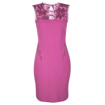Pre Owned Emilio Pucci Pink Scallop Lace Detail Sleeveless Dress S
