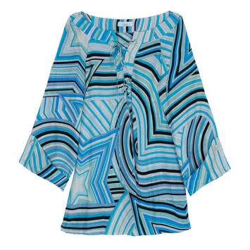 Pre Owned Emilio Pucci Turquoise Long Sleeve Blouse M