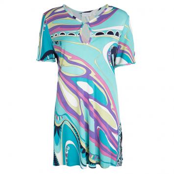 Pre Owned Emilio Pucci Multicolor Printed Knit Short Sleeve Tunic L