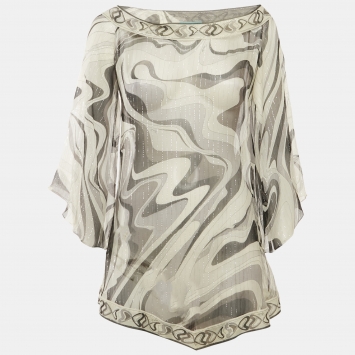 Emilio Pucci White/ Black Print Silk lurex Tunic Top S