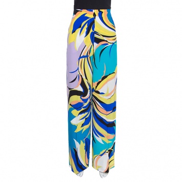Pre Owned Emilio Pucci Multicolor Floral Printed Silk Wide Leg Pants M