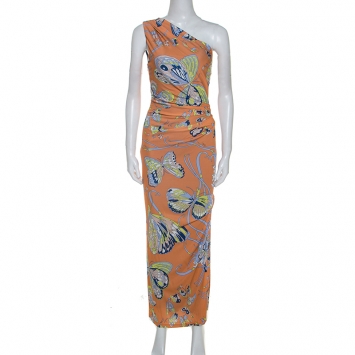 Pre Owned Emilio Pucci Multicolor Printed Jersey One Shoulder Dress S