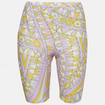 Pre Owned Emilio Pucci Purple Bandierine Print Jersey Biker Shorts M