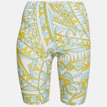 Pre Owned Emilio Pucci Green Bandierine Print Jersey Biker Shorts M