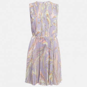 Pre Owned Emilio Pucci Pastel Purple Vortici Print Chiffon Plisse Mini Dress M