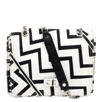 Pre Owned Emilio Pucci Black And White Canvas Marquise Flap Bag