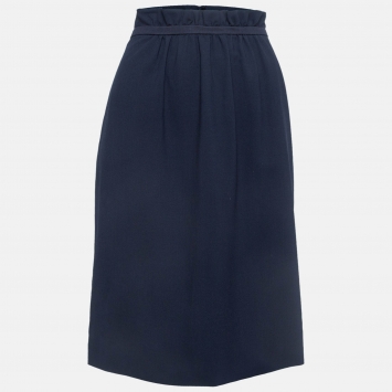 Pre Owned Emporio Armani Navy Blue Wool Gathered Pencil Skirt L