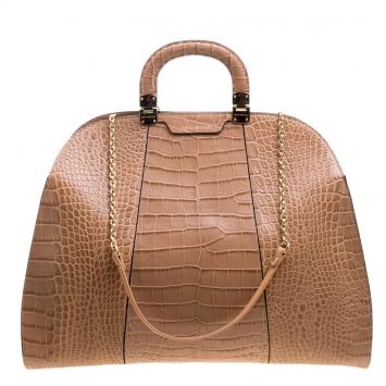 Pre Owned Emporio Armani Light Brown Croc Embossed Leather Satchel