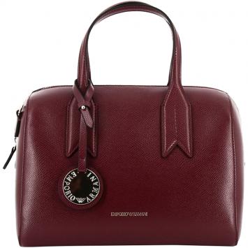 Pre Owned Emporio Armani Bordeaux Leather Bowling Satchel Bag