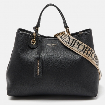 Pre Owned Emporio Armani Black Leather Large MyEA Tote