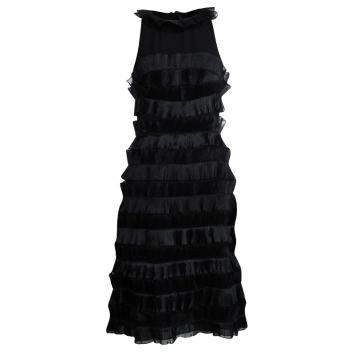 Pre Owned Emporio Armani Black Frill Detail Sleeveless Dress M