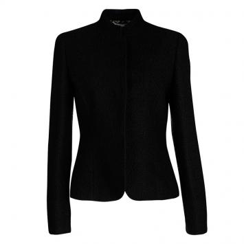 Pre Owned Emporio Armani Black Textured Knit Button Front Jacket M