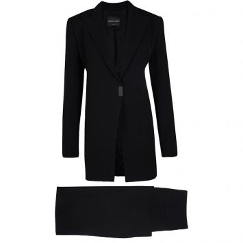 Pre Owned Emporio Armani Black Long Blazer and High Waist Pant Suit L