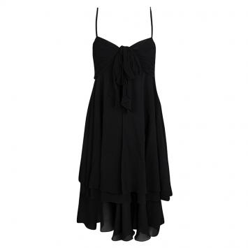 Pre Owned Emporio Armani Vintage Black Layered Ruched Bodice Sleeveless Dress M