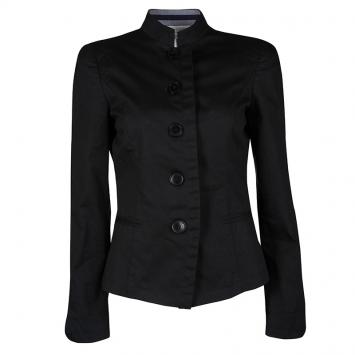 Pre Owned Emporio Armani Black Cotton Mandarin Collar Blazer M