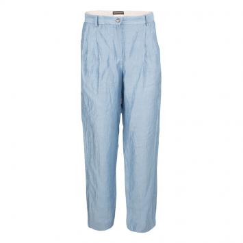 Pre Owned Emporio Armani Blue Linen High Waist Pants S