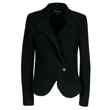 Pre Owned Emporio Armani Black Wool Ribbed Trim Jacket L