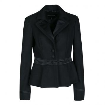 Pre Owned Emporio Armani Black Wool Satin Trim Button Front Short Coat M
