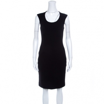 Pre Owned Emporio Armani Black Ribbed Knit Cap Sleeve Dress M