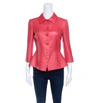Pre Owned Emporio Armani Pink Textured Peplum Blazer S