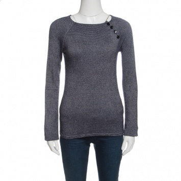 Pre Owned Emporio Armani Navy Blue and White Striped Knit Sweater S
