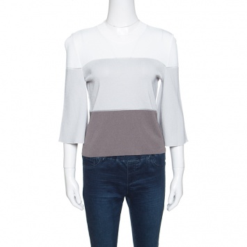 Pre Owned Emporio Armani Colorblock Striped Knit Flared Sleeve Top M