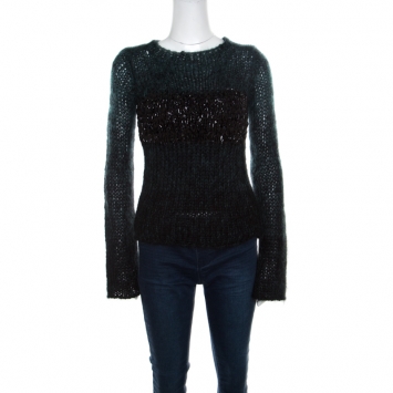 Pre Owned Emporio Armani Green Mohair and Wool Blend Braided Bodice Detail Sweater S