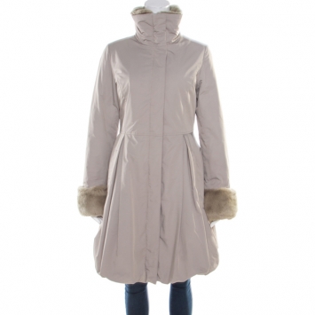 Pre Owned Emporio Armani Beige Rabbit Fur Trim Waterproof Dress Coat S