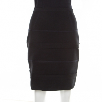 Pre Owned Emporio Armani Black Knit Contrast Top Stitch Detail Mini Skirt M