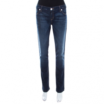 Pre Owned Emporio Armani Indigo Faded Effect Denim Distressed Tapered Jeans M