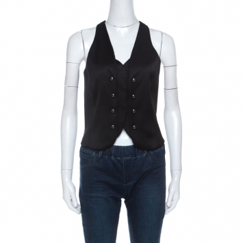 Pre Owned Emporio Armani Black Wool Blend Show Button Detail Waist Coat S
