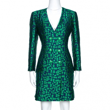 مملوكة مسبقًا Emporio Armani Bicolor Jacquard Long Sleeve Shift Dress M