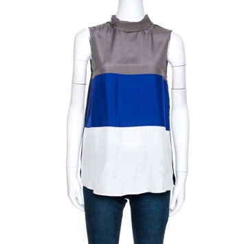 Pre Owned Emporio Armani Color Block Silk Sleeveless Top S