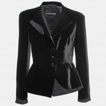 Pre Owned Emporio Armani Black Velvet Embellished Blazer M