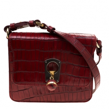 Pre Owned Emporio Armani Red Croc Embossed Leather Crossbody Bag