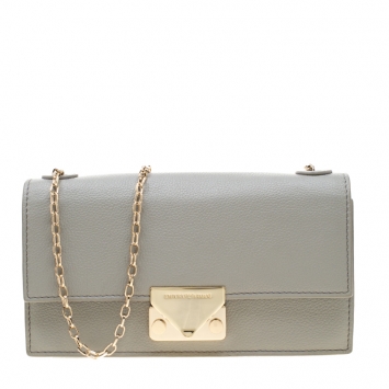 Pre Owned Emporio Armani Grey Leather Chain Crossbody Bag