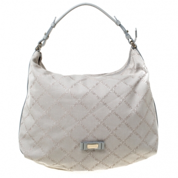 Pre Owned Emporio Armani Grey Monogram Canvas and Leather Hobo 