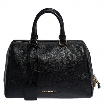 Pre Owned Emporio Armani Black Leather Dome Satchel