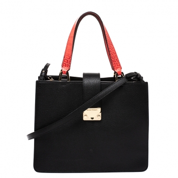 Pre Owned Emporio Armani Black/Red Leather Tote