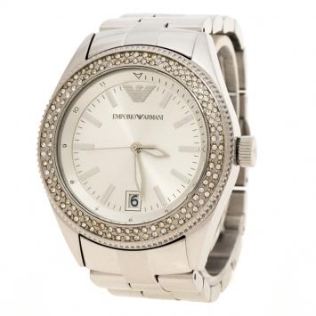 Pre Owned Emporio Armani SIlver Stainless Steel & Crystal AR-5781 Women's Wristwatch 39mm