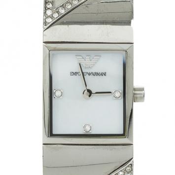 Pre Owned Emporio Armani Crystal Set Bangle Womens Wristwatch 20 MM