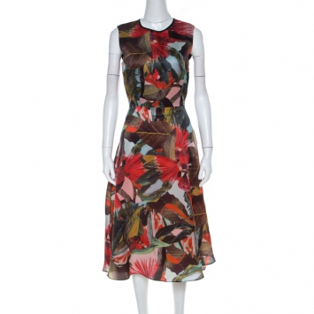Pre Owned Erdem Multicolor Leaf Print Silk Mackenzie Tamae Sleeveless Dress M