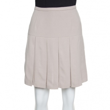 Pre Owned Ermanno Scervino Beige Wool Pleated Mini Skirt M