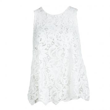 Pre Owned Ermanno Scervino White Floral Lace Sleeveless Top S