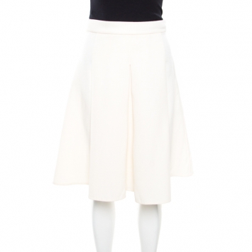 Pre Owned Ermanno Scervino Cream Textured Wool Inverted Pleat A Line Skirt S