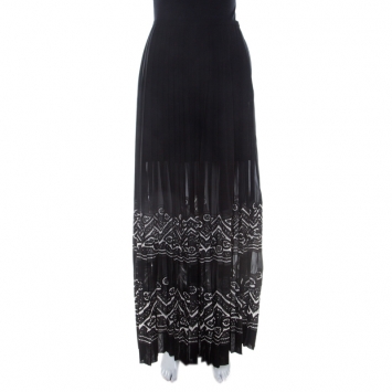Pre Owned Ermanno Scervino Black Applique Border Detail Pleated Maxi Skirt M