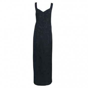 Pre Owned Escada Black Floral Jacquard Sleeveless Maxi Dress L
