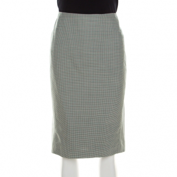 Pre Owned Escada Green Houndstooth Patterned Wool Rowena Pencil Skirt M