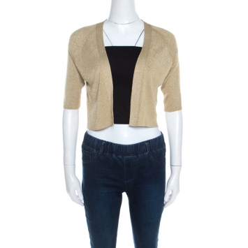 Pre Owned Escada Sandgold Lurex Knit Cropped Samanat Cardigan S