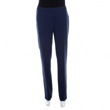Pre Owned Escada Saphire Blue Wool Crepe High Waist Tovah Trousers M